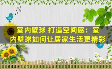室内壁球 打造空间感：室内壁球如何让居家生活更精彩